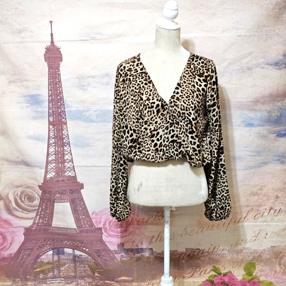 Forever 21 Animal Print Wrap Blouse Sz L